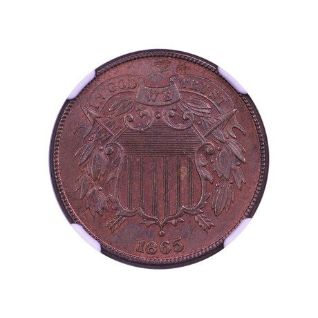 1865 Two Cent Piece // NGC Certified MS64BN // Deluxe Collector's Pouch