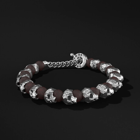 Prestige Skull Brecciated Bracelet // Silver + Red (Small)