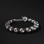 Prestige Skull Brecciated Bracelet // Silver + Red (Small)