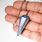 Genuine Polished Lapis Lazuli Pendulum + Chain With Black Velvet Pouch