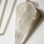 Genuine Polished Clear Quartz Pendulum + Chain With Black Velvet Pouch