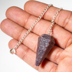 Genuine Polished Amethyst Pendulum + Chain With Black Velvet Pouch