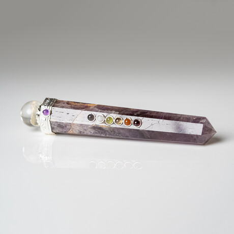 Genuine Polished Amethyst Crystal Healing Wand With Black Velvet Pouch