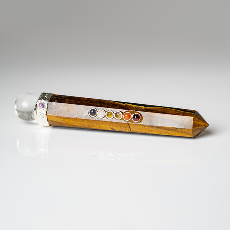 Genuine Polished Tiger's Eye Crystal Healing Wand With Black Velvet Pouch