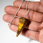 Genuine Polished Tiger's Eye Pendulum + Chain With Black Velvet Pouch