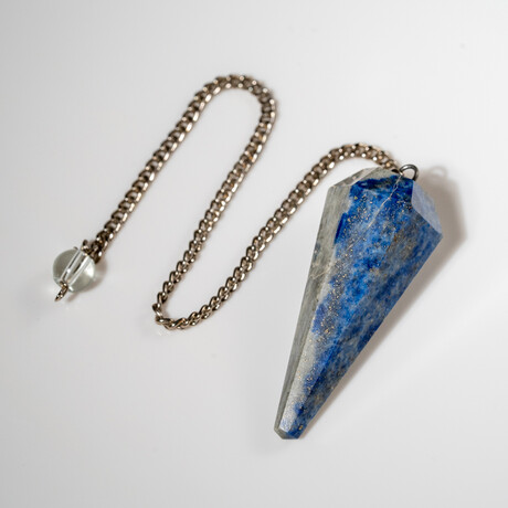 Genuine Polished Lapis Lazuli Pendulum + Chain With Black Velvet Pouch