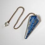 Genuine Polished Lapis Lazuli Pendulum + Chain With Black Velvet Pouch