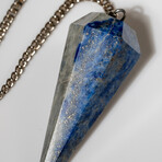 Genuine Polished Lapis Lazuli Pendulum + Chain With Black Velvet Pouch