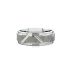 Gray Tungsten + Textured Geo Center + High Polished Accent Grooves + Step Cut Edges Band (10.5)