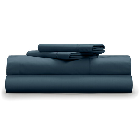 Cool & Crisp 100% Cotton Percale 4-Piece Sheet Set // PG Blue (Full)