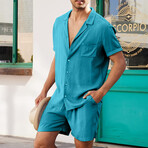 Button-Up + Shorts // 2-Piece Set // Turquoise Blue (M)