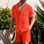 Button-Up + Shorts // 2-Piece Set // Orange (M)