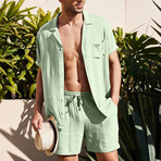 Button-Up + Shorts // 2-Piece Set // Light Green (XL)