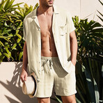 Button-Up + Shorts // 2-Piece Set // Beige (2XL)