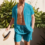 Button-Up + Shorts // 2-Piece Set // Turquoise Blue (M)