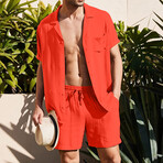 Button-Up + Shorts // 2-Piece Set // Orange (M)