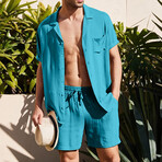 Button-Up + Shorts // 2-Piece Set // Turquoise Blue (M)