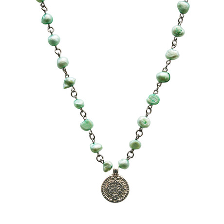 Green Pearl Coin Necklace