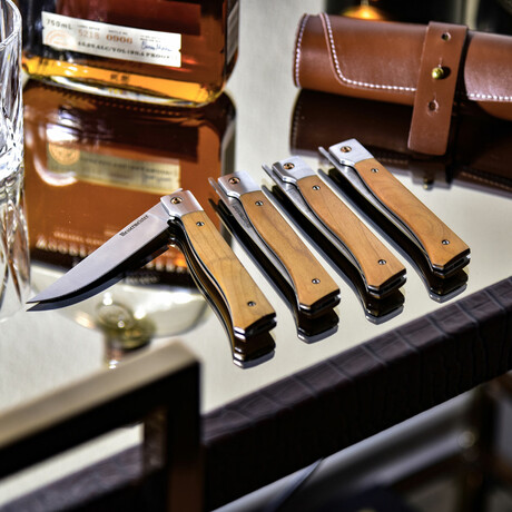 Folding Steak Knife 4" // Leather Roll // Set of 4