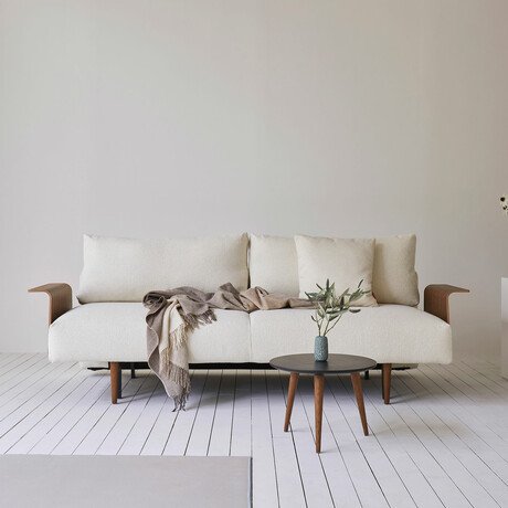 Frode Sofa Bed // Wood Arm (Boucle Off White)