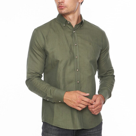 Septimius Striped Cotton Shirt // Olive Green (XS)
