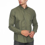 Septimius Striped Cotton Shirt // Olive Green (M)