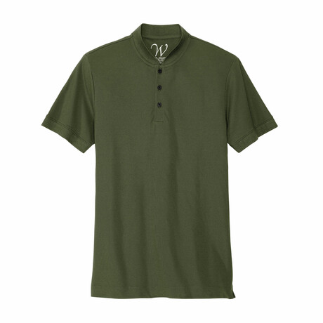 Stretch Pique Henley Polo // Military Green (S)