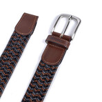 Leather Braided Stretch Belt 935/35 // Brown + Gray + Blue (32)