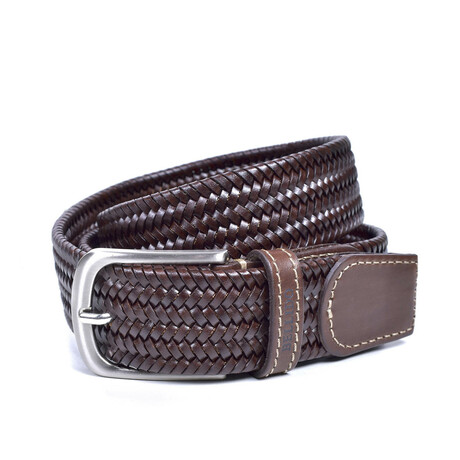 Leather Braided Stretch Belt 935/35 // Brown (32)