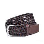 Leather Braided Stretch Belt 935/35 // Brown + Gray + Blue (32)