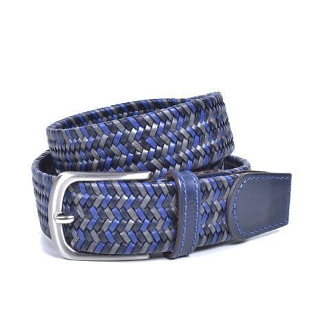 Leather Braided Stretch Belt 935/35 // Gray + Blue (36)