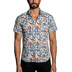 Ezra Long Sleeve Button Up Shirt // White + Multicolor (XL)