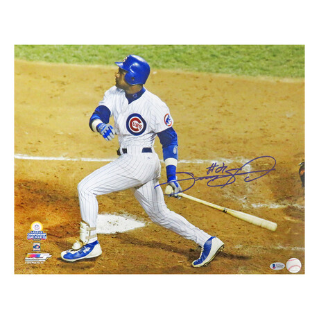 Sammy Sosa // Signed Chicago Cubs 2003 NLCS Swinging Action 16x20 Photo (Beckett)