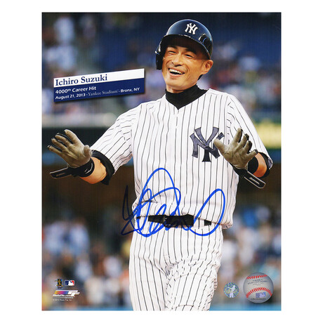Ichiro Suzuki // Signed New York Yankees 4000th Career Hit 8x10 Photo (Ichiro Hologram)
