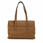 Medium Pebbled Leather Briefcase Shoulder Tote Handbag // Brown