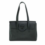 Medium Pebbled Leather Briefcase Shoulder Tote Handbag // Black