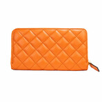 Large Quilted Smooth Leather Continental Clutch Zip Wallet // Orange