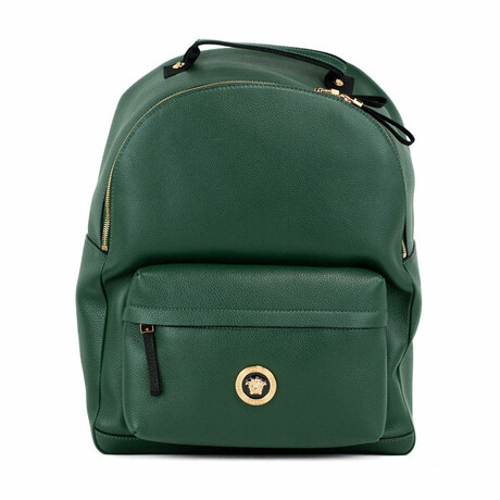 Medusa Large Grainy Calf Leather Backpack Bookbag // Green