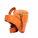 Small Quilted Lamb Leather Belt Bag Waist Fanny Pack Purse // Orange