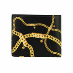 Leather Gold Medusa Head Chain Bifold Organizer Wallet // Black