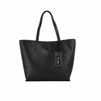 Jeans Couture Grained Faux Leather Logo Lock Tote Shoulder Handbag // Black