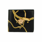 Leather Gold Medusa Head Chain Bifold Organizer Wallet // Black