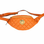 Small Quilted Lamb Leather Belt Bag Waist Fanny Pack Purse // Orange