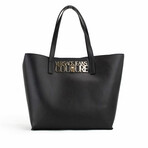 Jeans Couture Grained Faux Leather Logo Lock Tote Shoulder Handbag // Black