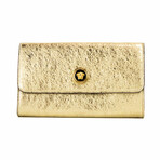 Small Metallic Gold Lamb Leather Evening Clutch Crossbody Wallet Handbag // Gold