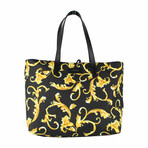 Large Print Nylon Stampato Tote Bag Shoulder Handbag // Black