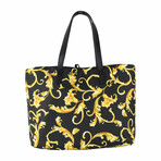 Large Print Nylon Stampato Tote Bag Shoulder Handbag // Black