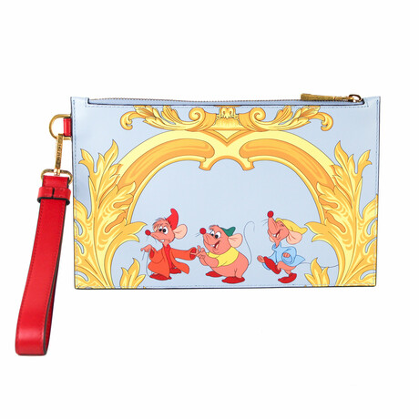 Disney Cinderella Mice Small Smooth Printed Leather Wrist Clutch Pouch // Multicolor