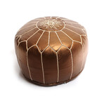 Bronze Ski Leather Embroidered Moroccan Pouf