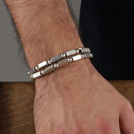 Hand Made Double Stretch Bracelet Set // Silvertone